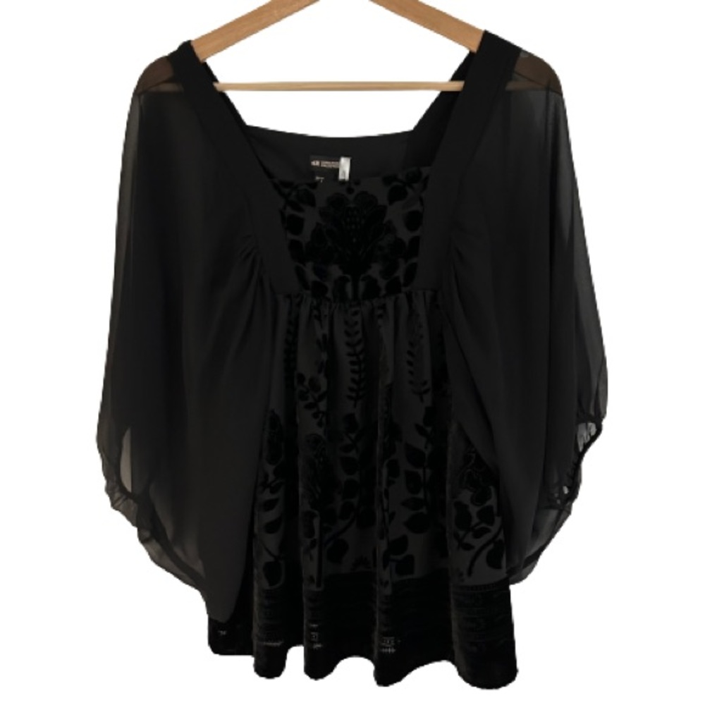 H&M Boho Velvet Detail Bat Wing Black Blouse